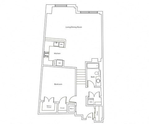 Floor plan for 1 bed, 1 bath, 1034 sqft